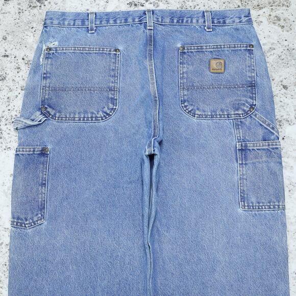 Vintage Carhartt B73 DST Faded Blue Jeans Denim Double Knee Carpenter Pant 36x29 - Picture 14 of 16
